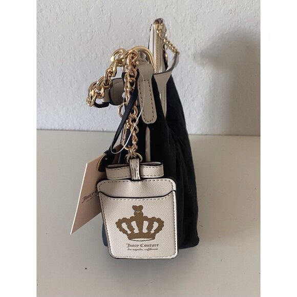 Juicy Couture Classic Scottie Dogs Hobo Bag Liquorice Black White Velvet NEW - Picture 7 of 14